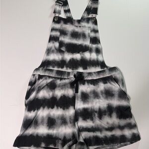 No Boundaries Black and White Tie-Dye Romper Overalls shorts